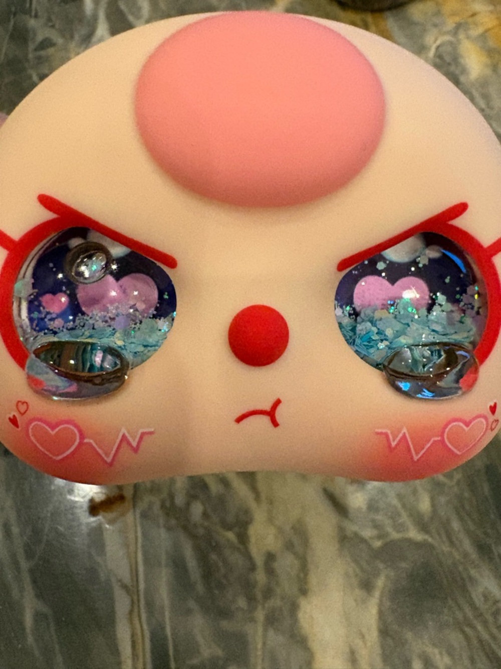 New Baby Three 400 % Face Blue Glittery CRYING Eyes Pink Hair with Hearts 💕